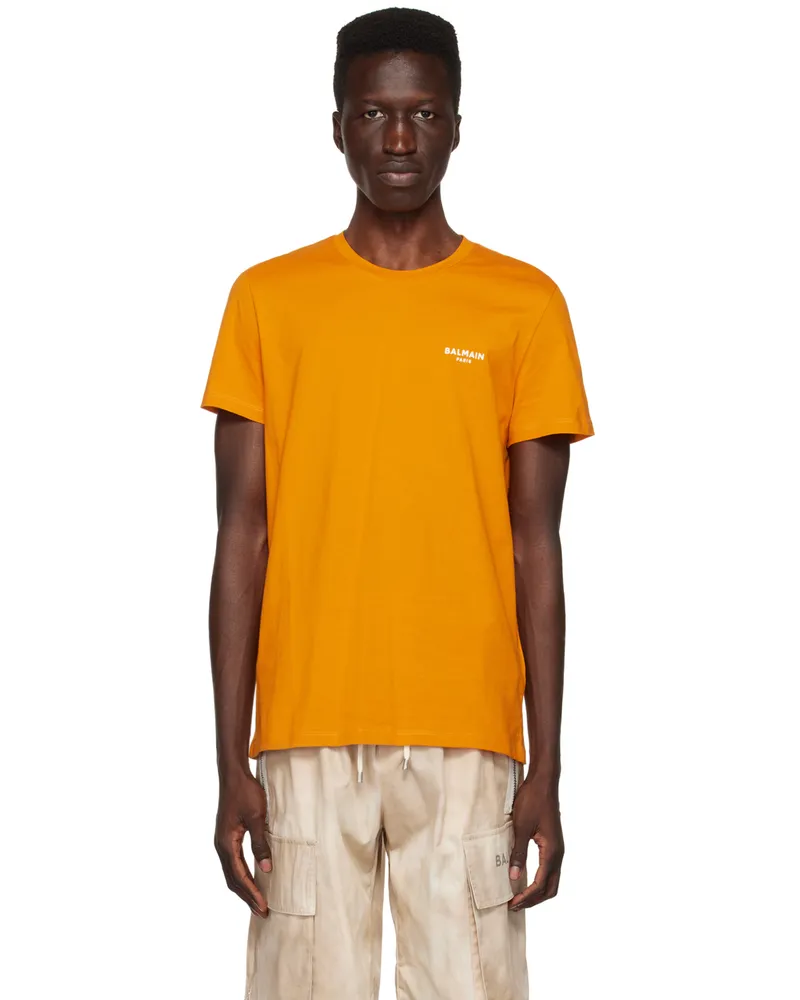 Balmain Orange Flocked T-Shirt Kbj