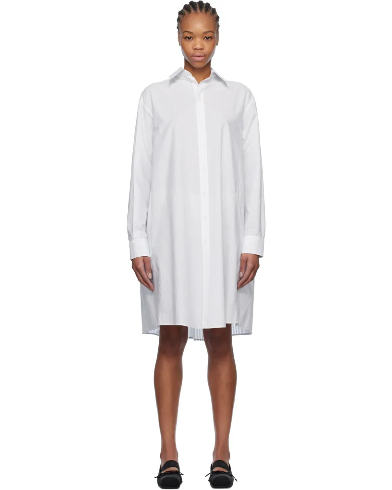 Maison Margiela White Spliced Striped Cotton Poplin Midi Dress 001f