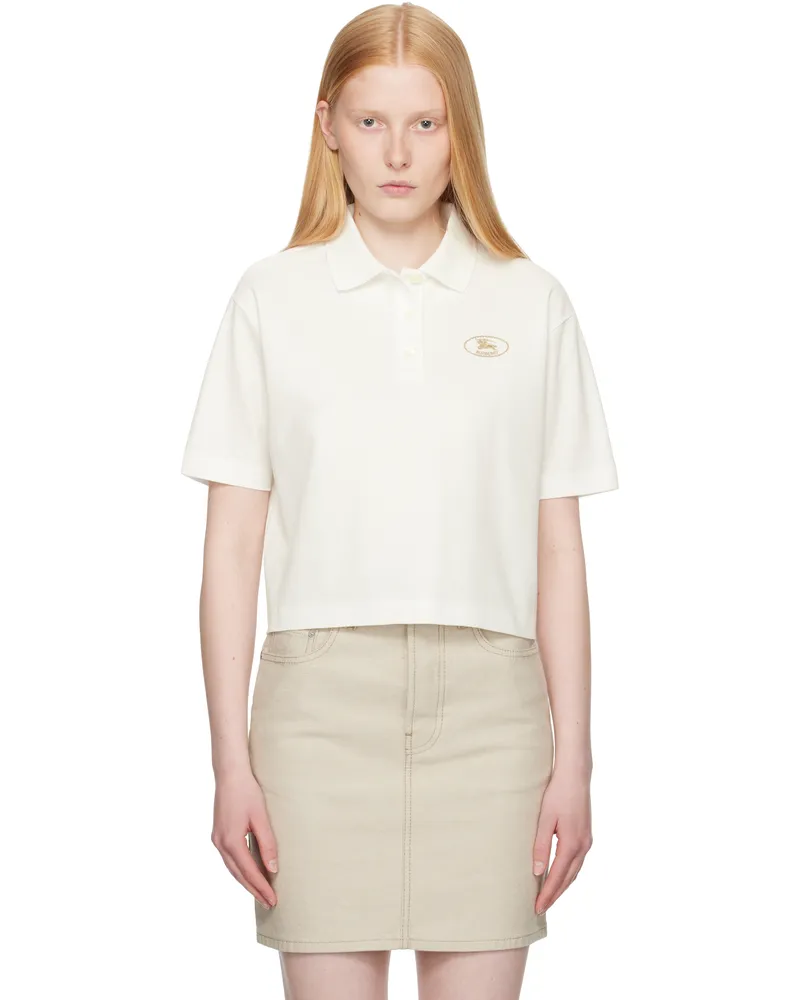 Burberry White Cropped Cotton Polo Chalk