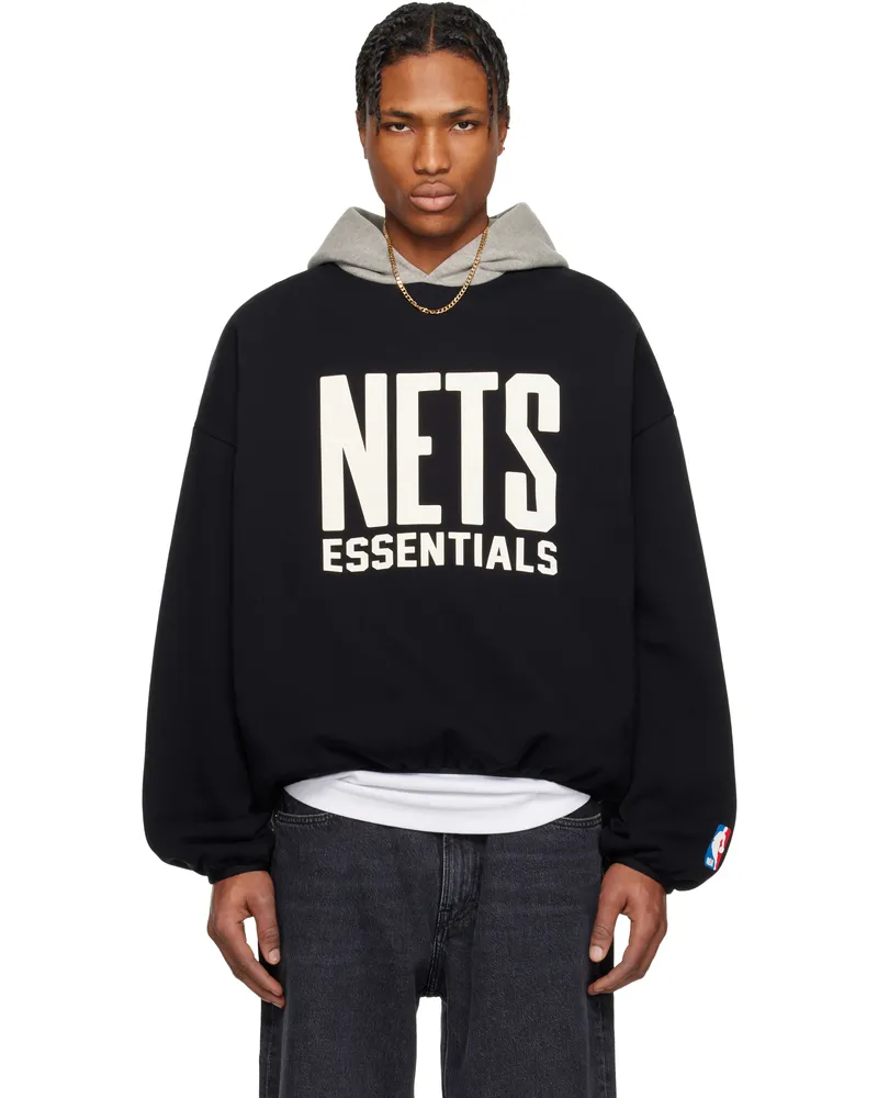 Fear of God Black & Gray NBA Nets Pull Over Hoodie Black
