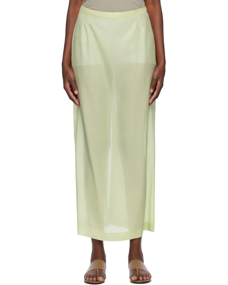 AURALEE Green Foil Printed Silk Lawn Maxi Skirt Pale