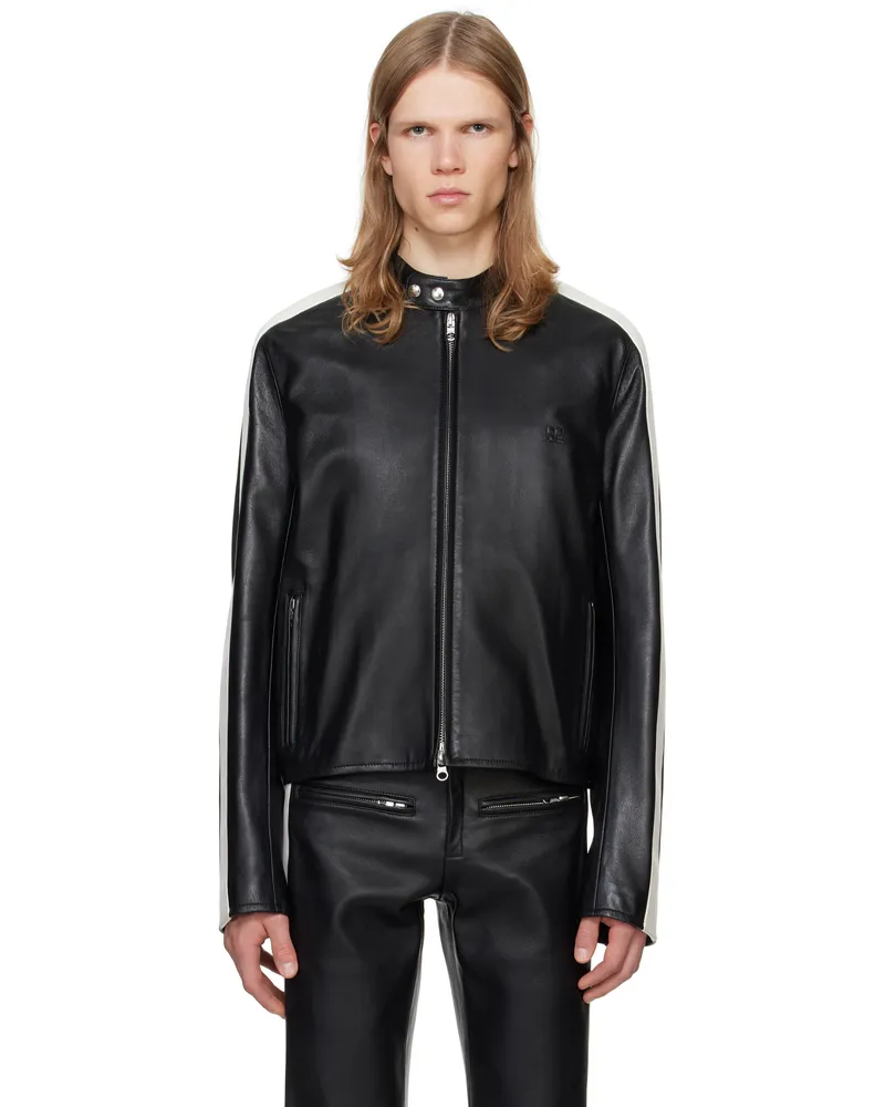 Courrèges Black & White Contrast Biker Leather Jacket 9999