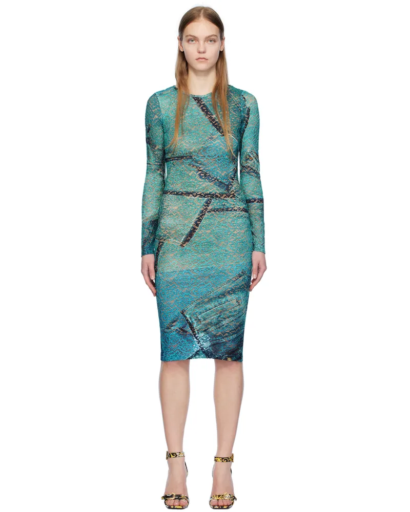 Versace Jeans Blue Patchwork Midi Dress Ebonnie