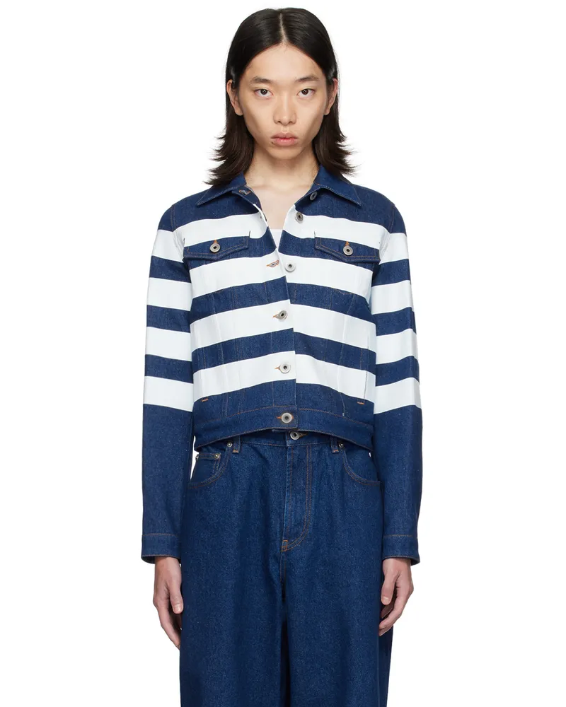 Jean Paul Gaultier Navy 'The Marinière' Denim Jacket 5501-indigo