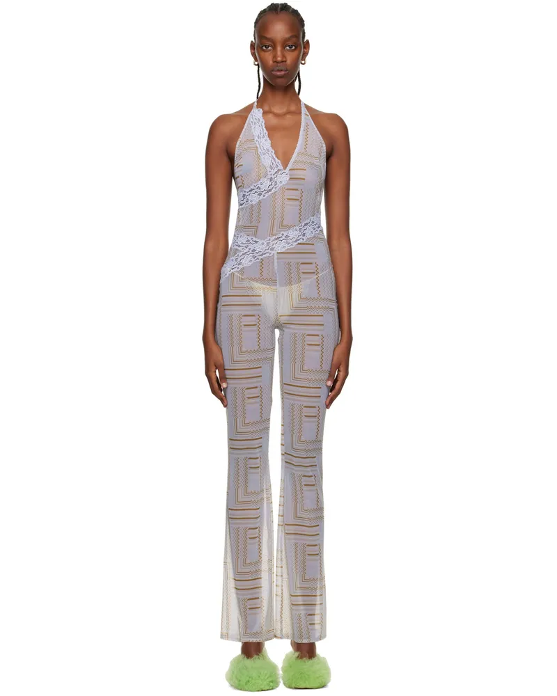 VAILLANT SSENSE Exclusive Blue Sheer Jumpsuit Meshprint