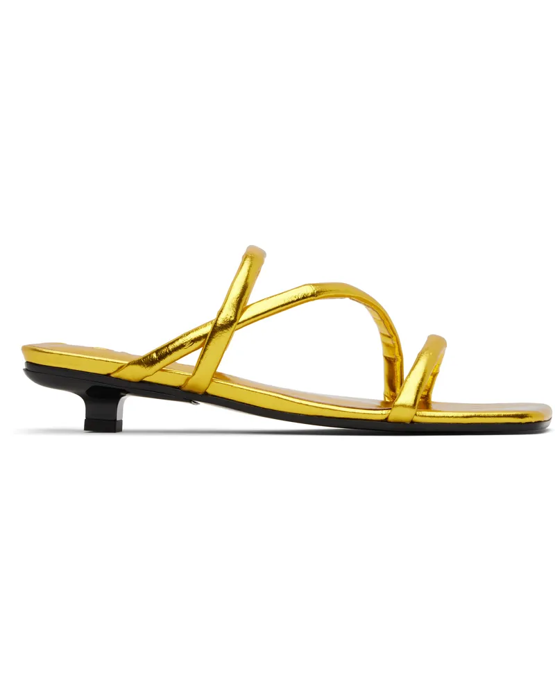 by FAR Gold Morena Eel Embossed Metallic Leather Heeled Sandals Me033
