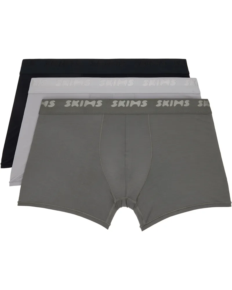 SKIMS Three-Pack Multicolor SKIMS Cotton 3 Boxer Briefs Gunmetal