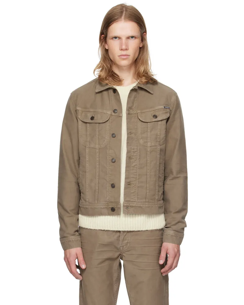 Tom Ford Brown Logo Patch Denim Jacket Nut