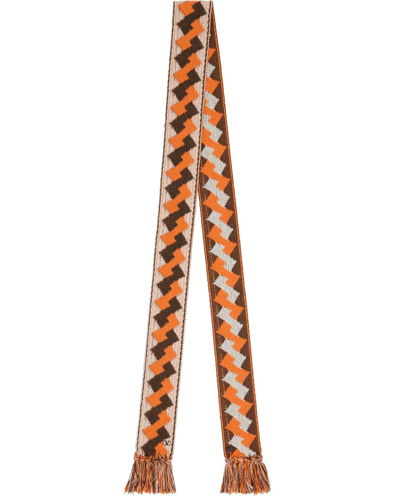 Valentino Garavani Brown & Orange Jacquard Scarf Avori