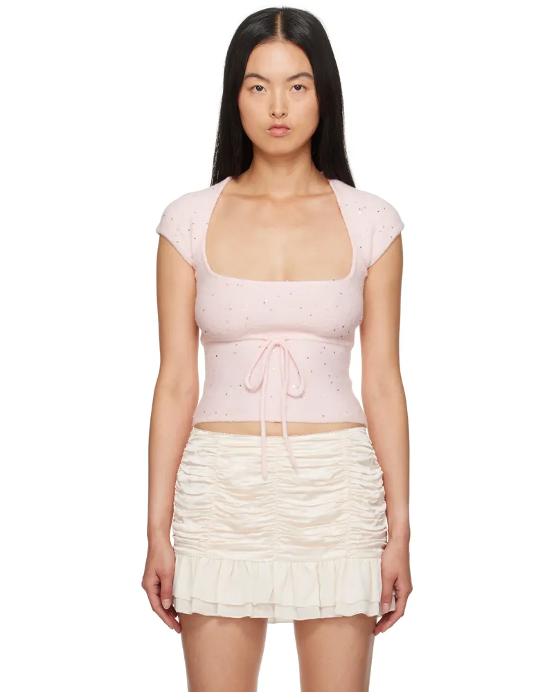 GUIZIO Pink Miki Sequin Knit T-shirt Ballet