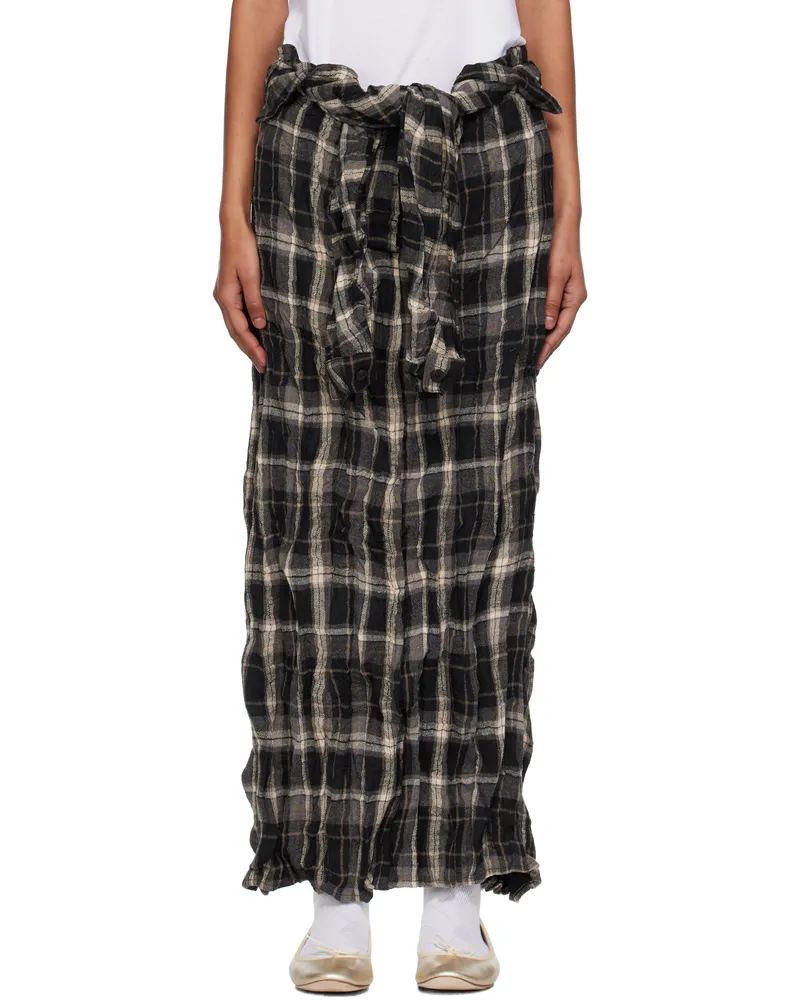 OPEN YY Black & Gray Crinkled Shirt Maxi Skirt Black