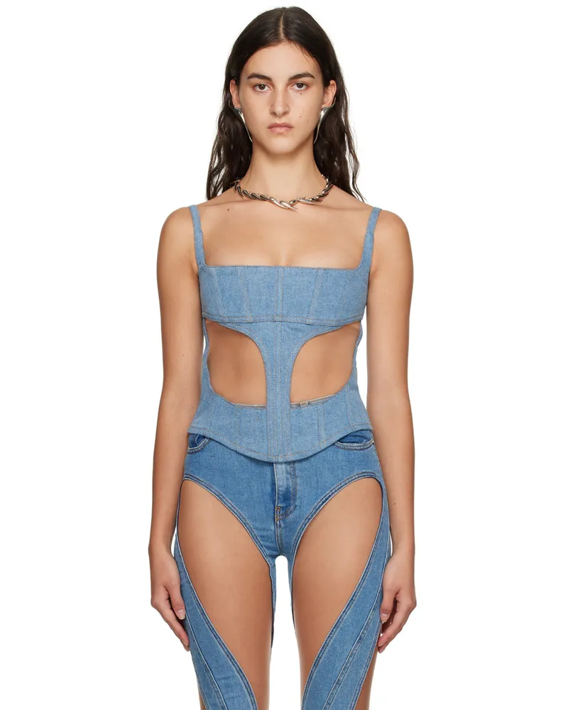 Thierry Mugler Blue Illusion Denim Tank Top B6401