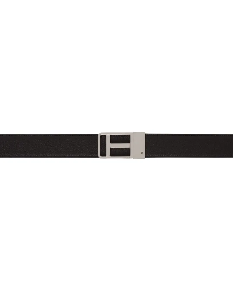 Tom Ford Brown & Black Small Grain Leather Framed T Reversible Belt Brown
