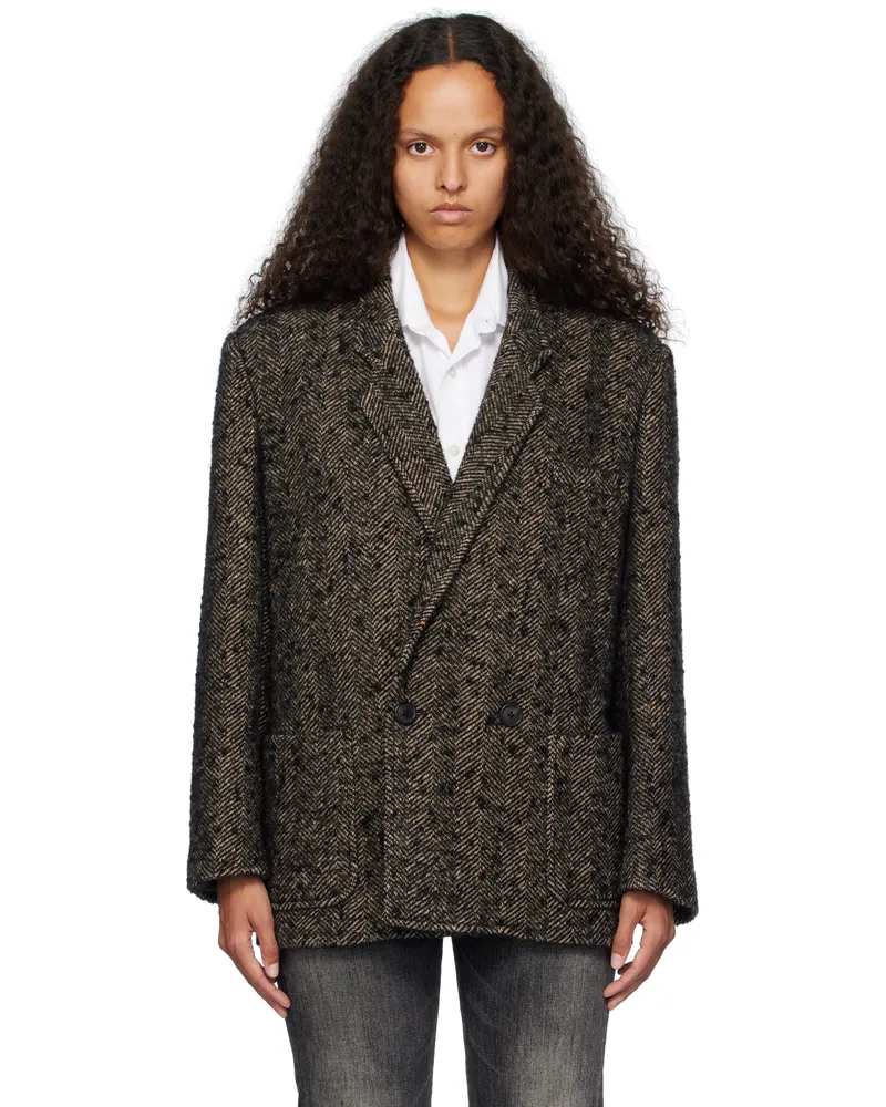 R13 Black Oversized Double-Breasted Blazer Black