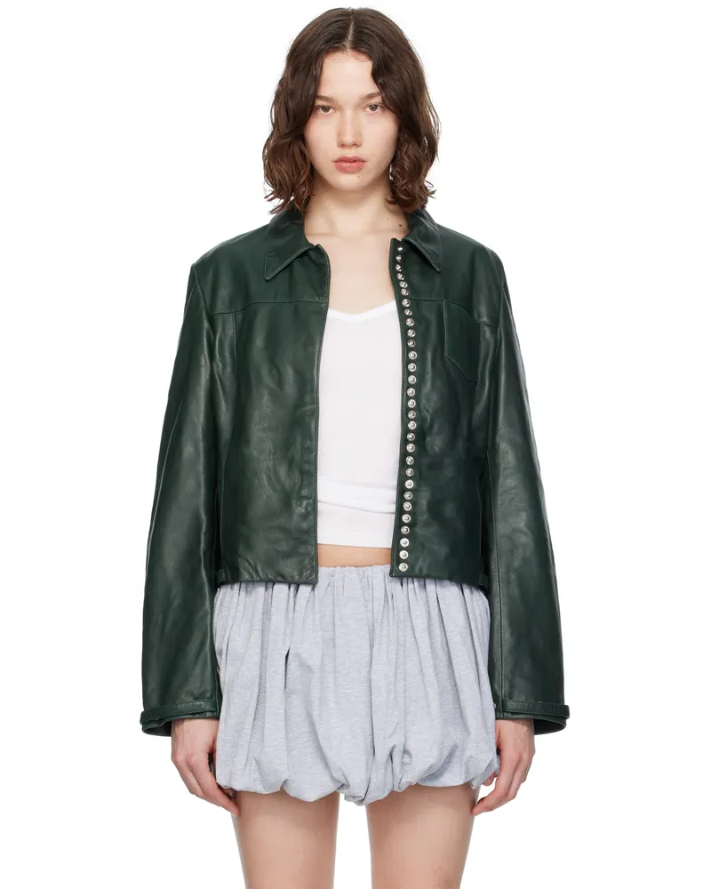 Paloma Wool Khaki Octavia Leather Jacket 246