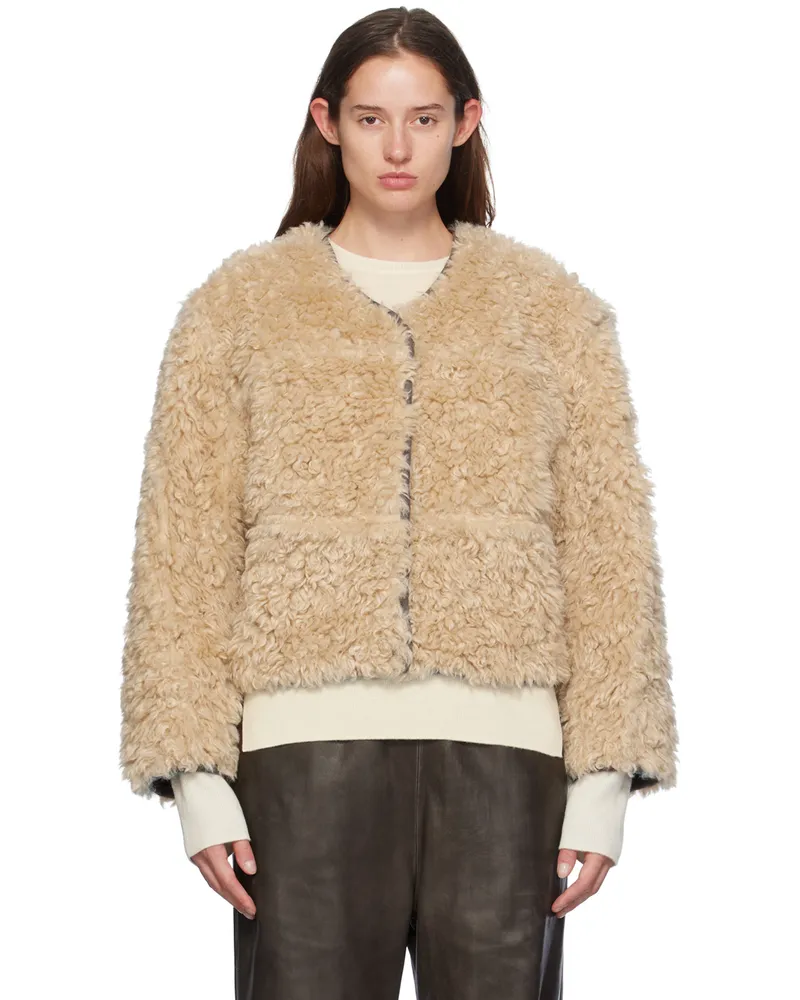 STAND Beige & Gray Charmaine Reversible Faux-Shearling Jacket 10220