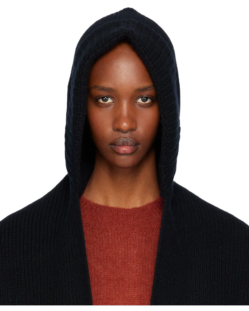 Yves Salomon Black Cashmere & Wool Hooded Scarf C99