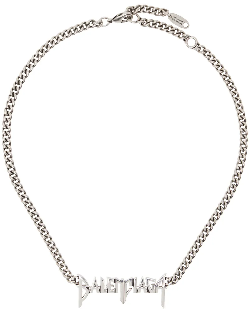 Balenciaga Gunmetal Typo Metal Necklace Antique