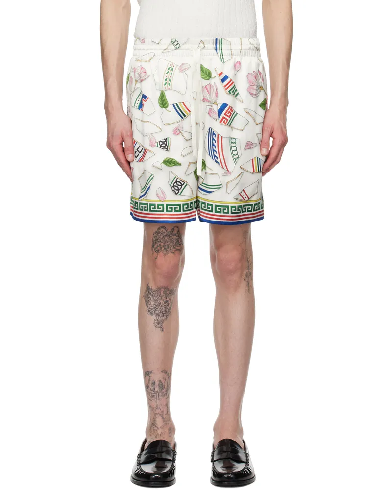 Casablanca Paris White 'Le Vase Brise' Silk Shorts Multi
