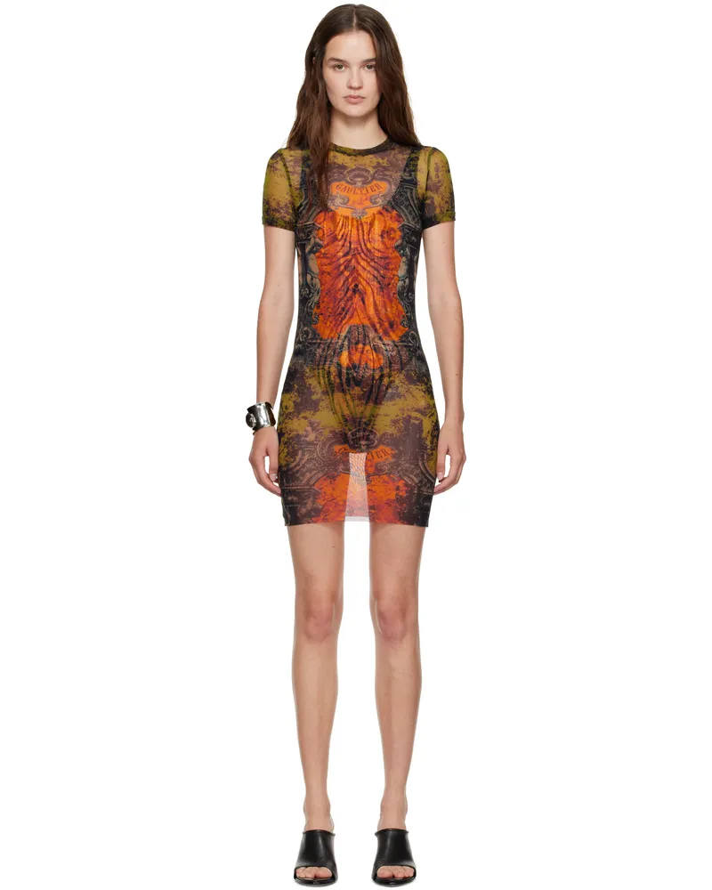 Jean Paul Gaultier Khaki & Orange 'The Médaillon' Minidress 004115-black