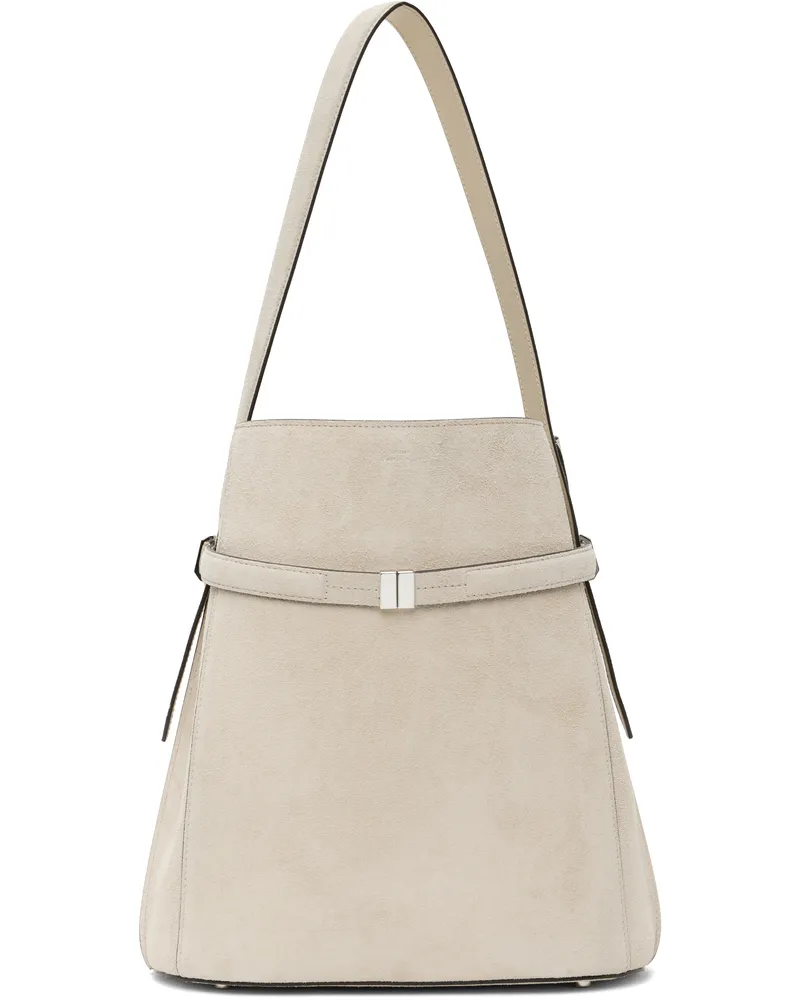 Totême Gray Belted Suede Bucket Bag Pearl