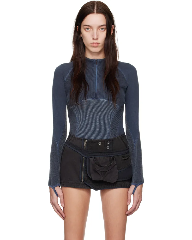 Hyein Seo Navy Half-Zip Raglan Sweater Ash