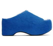 Blue Long-Hair Calfskin Chunky Clog Slide Sandals