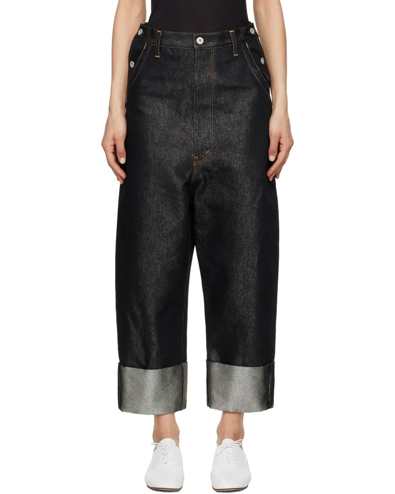 Junya Watanabe Black Cotton Cupro Glitter Denim Jeans Black