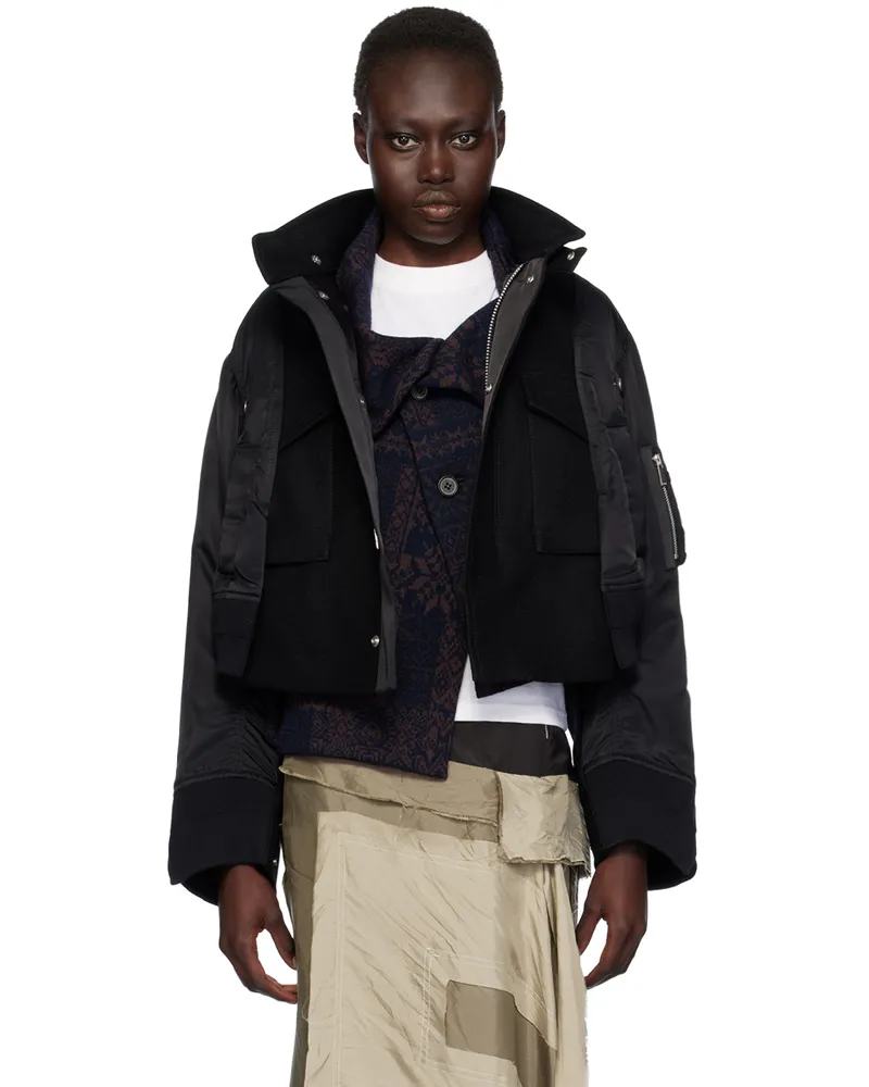 Sacai Black Paneled Bomber Jacket 001