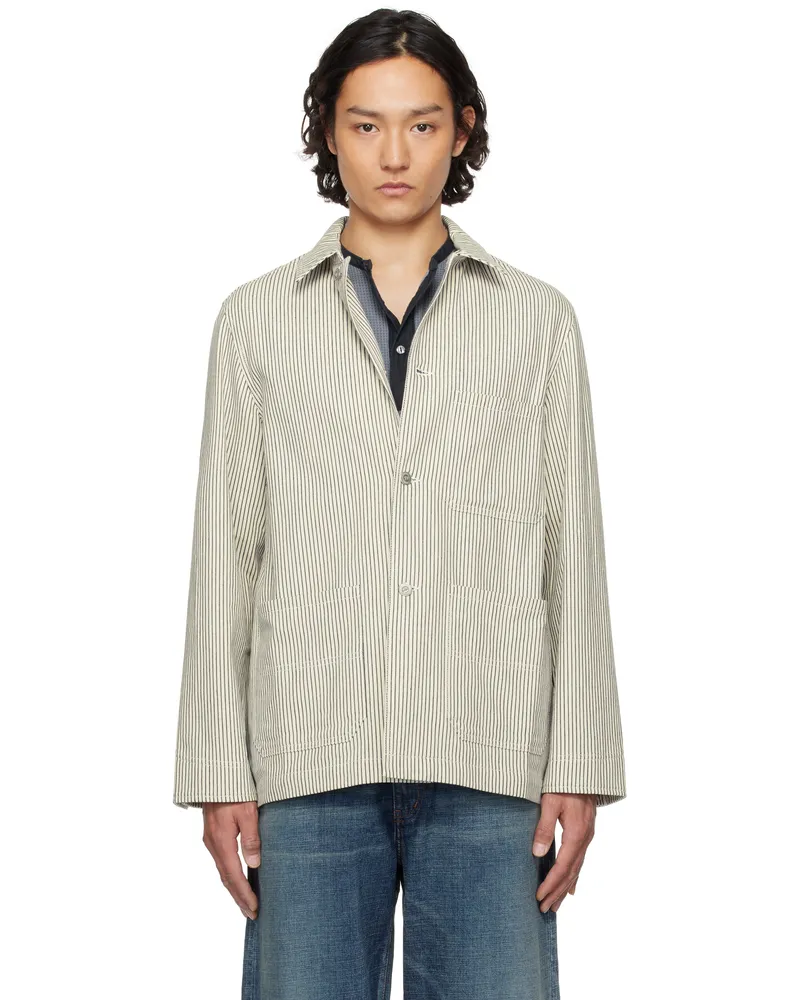 Drake's Off-White & Navy Stripe Cotton Stoker Jacket 052