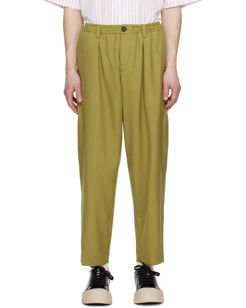 Marni Khaki Drawstring Trousers Lime