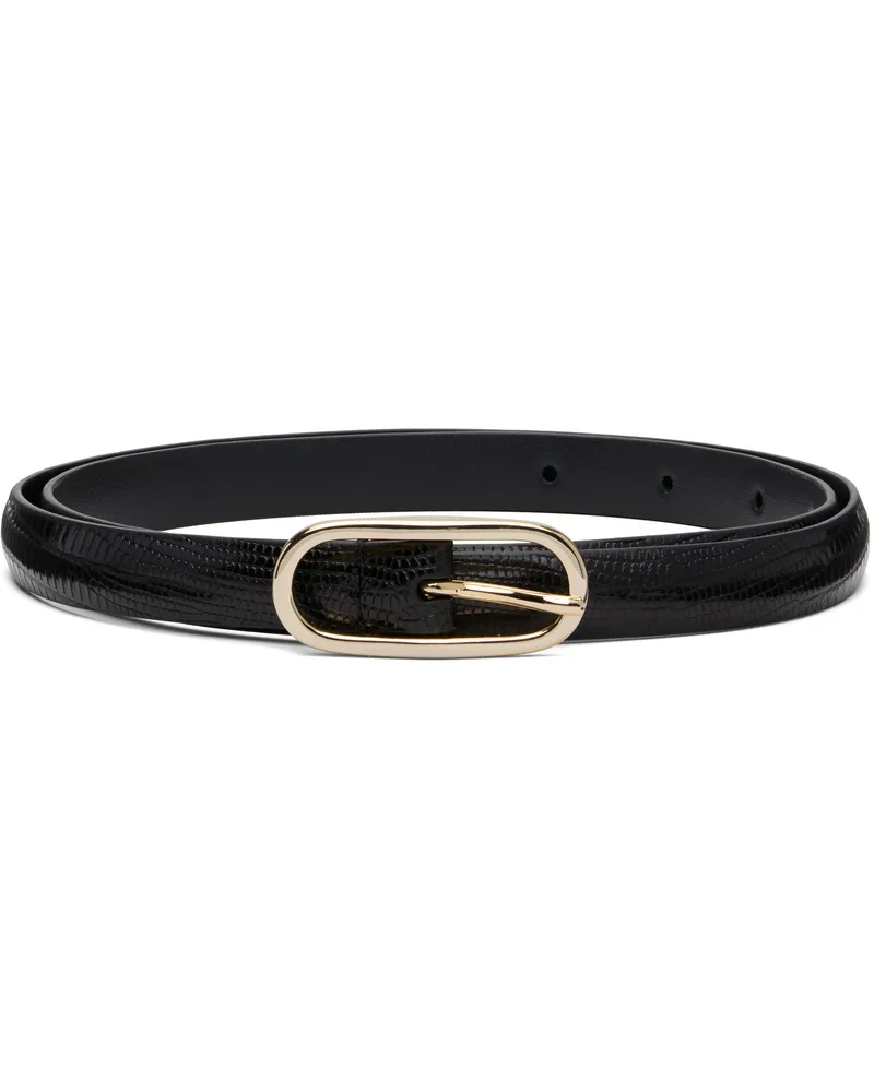 Anderson's Black Super Skinny Lizard Leather Oval Buckle Belt N1