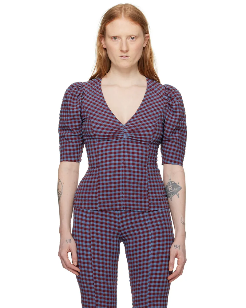 Ganni Blue & Red Check Blouse 474