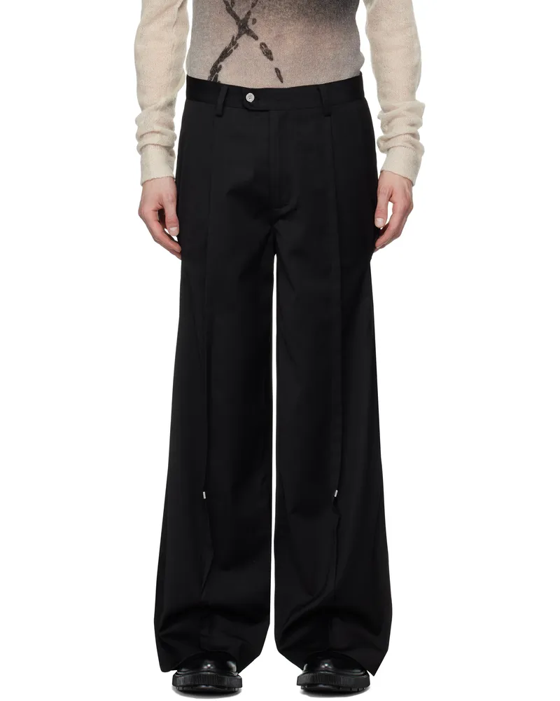 C2H4 Black Tortuosity Shaped Wide-Leg Trousers Solemn