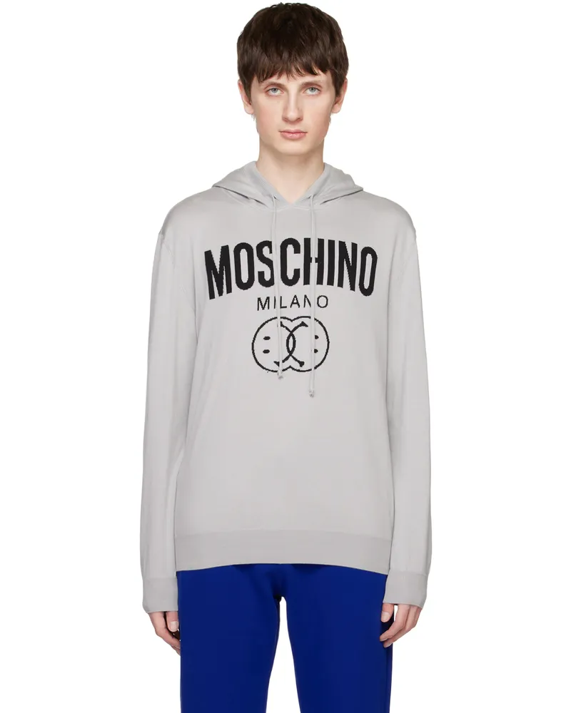 Moschino Gray Double Smiley Hoodie A3486