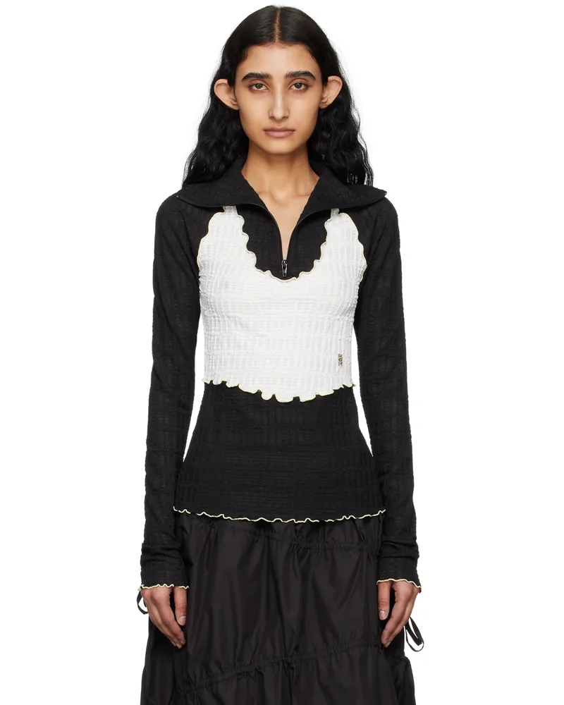 Kijun Black Half-Zip Wrinkle Top Black