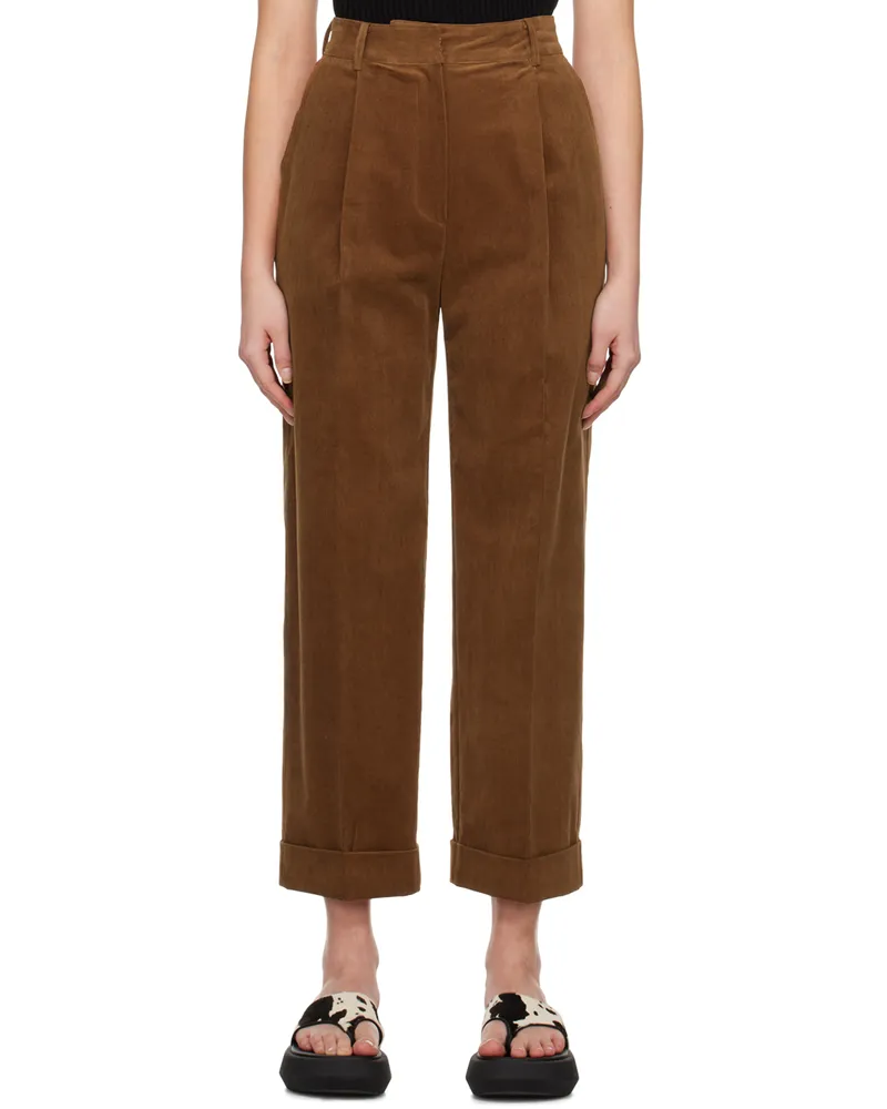 DRAE Brown One Tuck Trousers Camel