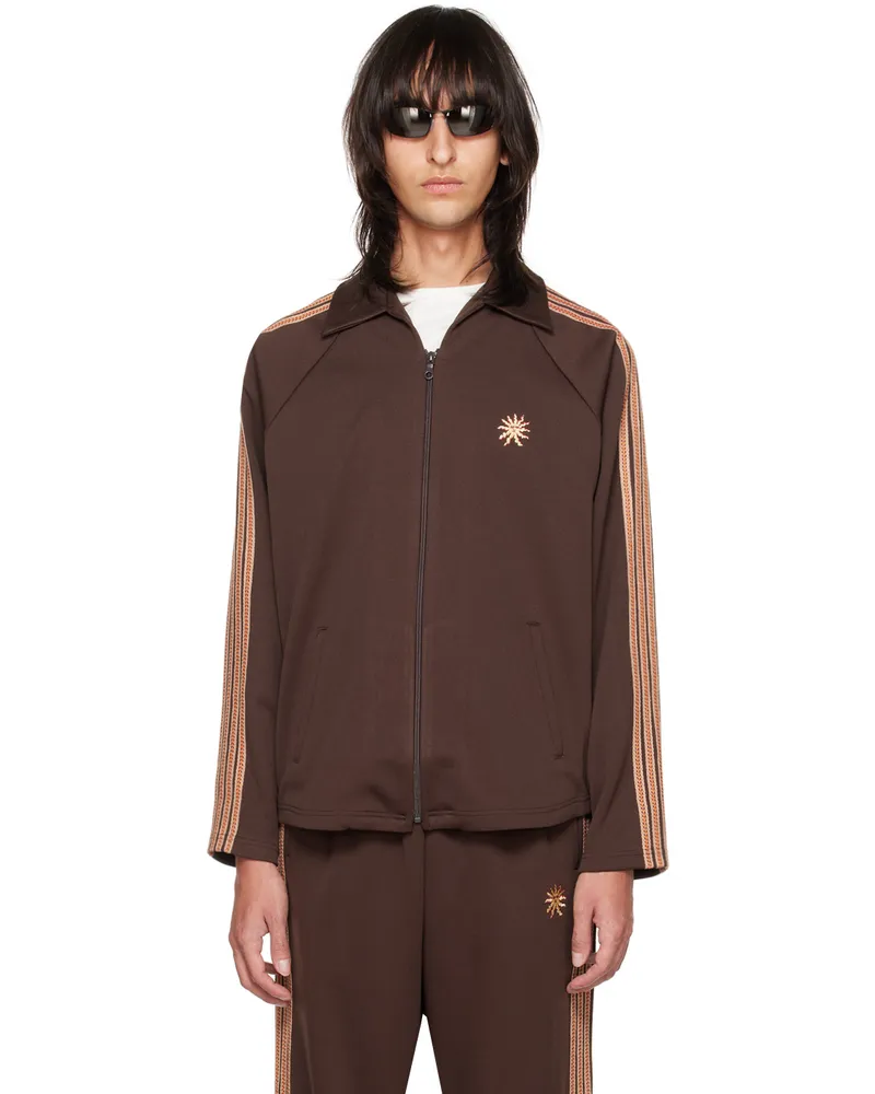 JieDa Brown 5 Stripe Track Jacket Brown