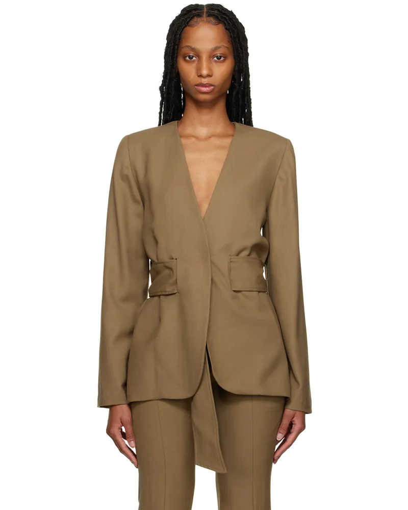 Elleme Khaki Collarless Blazer Khaki