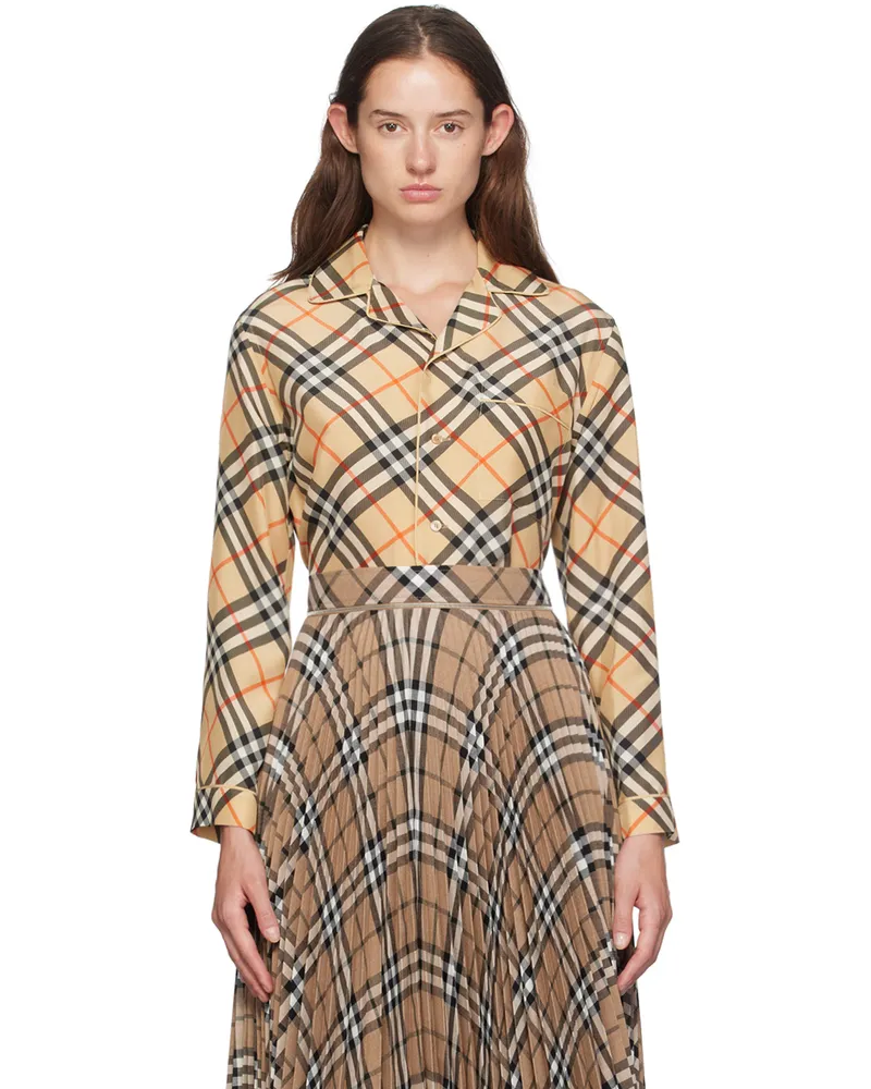 Burberry Beige Check Pyjama Shirt Sand