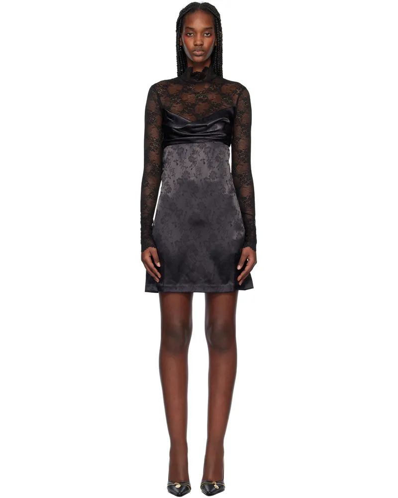 Versace Jeans Black Lace Flowers Minidress E899