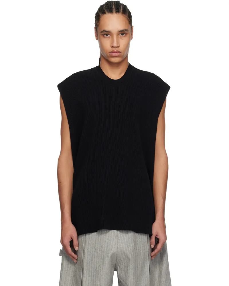 Issey Miyake Black Tight Twist Cotton Knit Vest 15-black