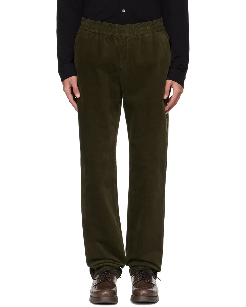 Sunspel Khaki Relaxed-Fit Trousers Dark