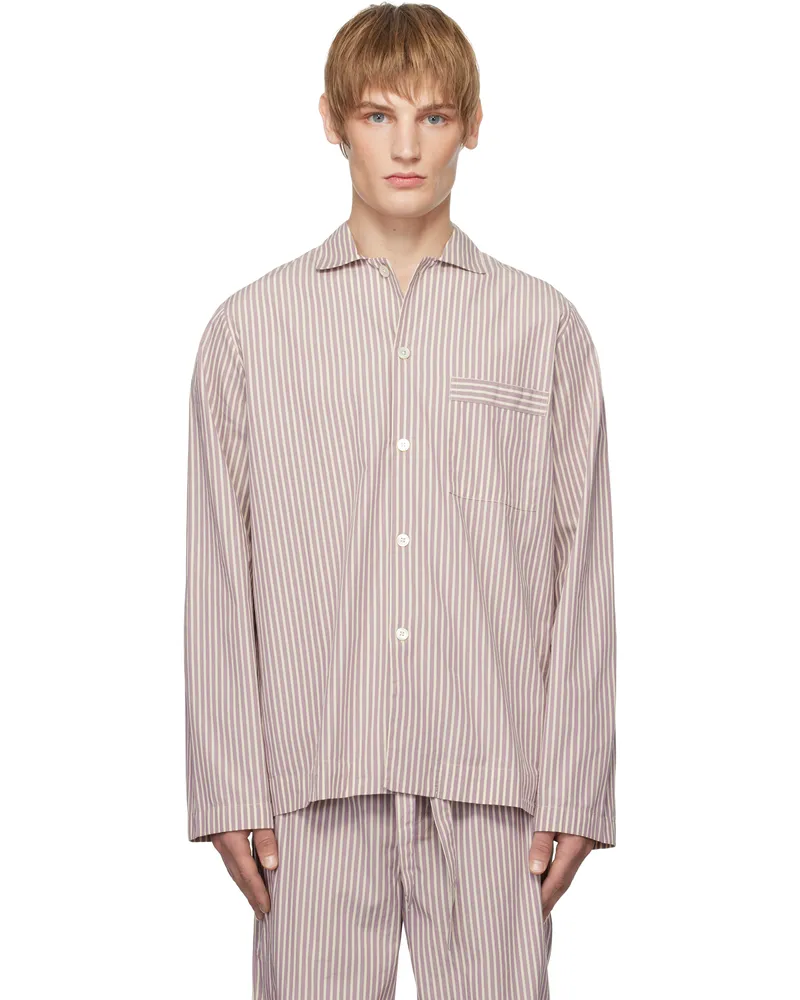 TEKLA Purple & White Poplin Long-Sleeved Pyjama Shirt Skipper