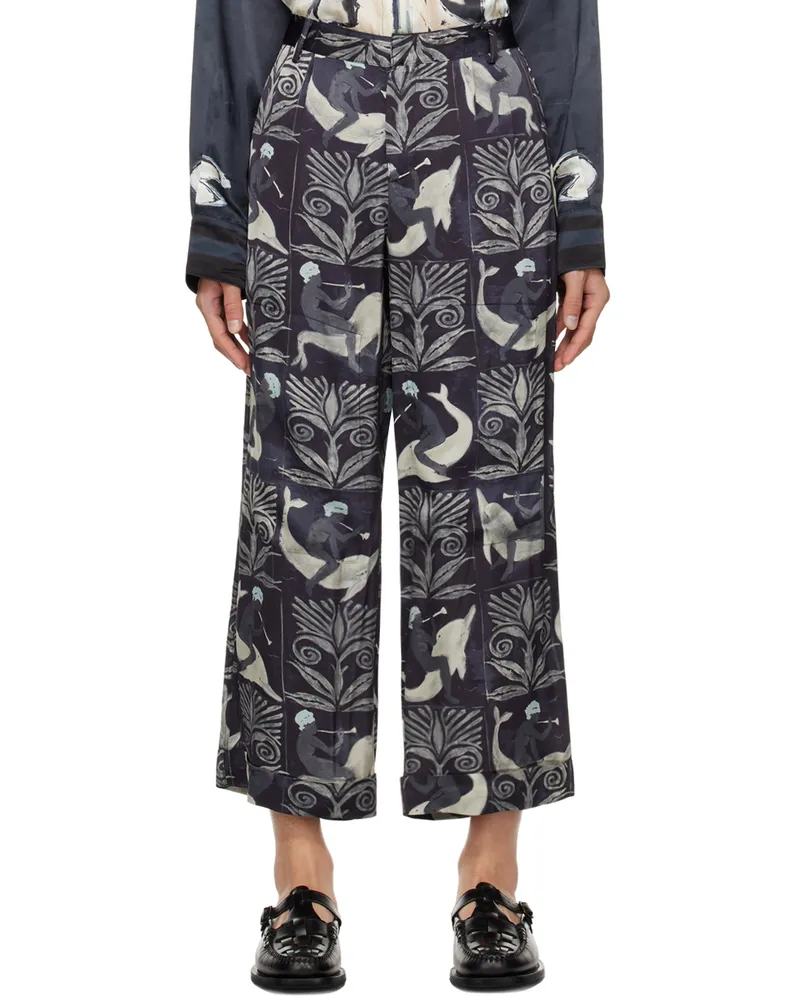 COMMAS Navy Printed Trousers Fresco