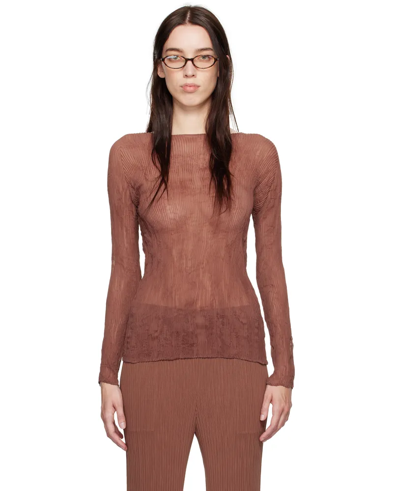 Issey Miyake Brown Chiffon Twist T-shirt 48