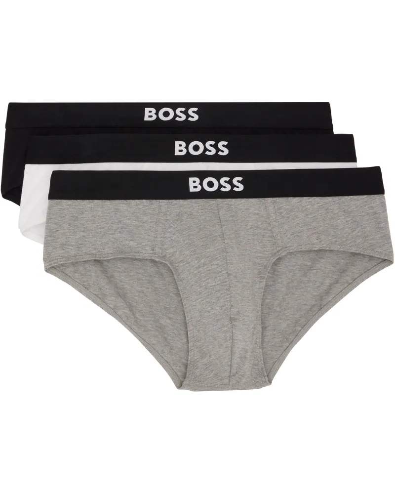 HUGO BOSS Three-Pack White & Black Logo-Waistband Briefs 999-assorted