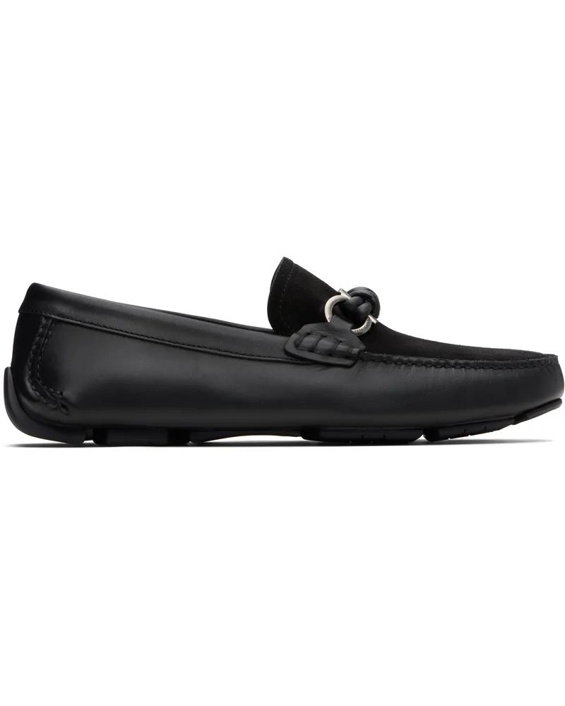 Ferragamo Black Gancini Buckle Driver Loafers Nero