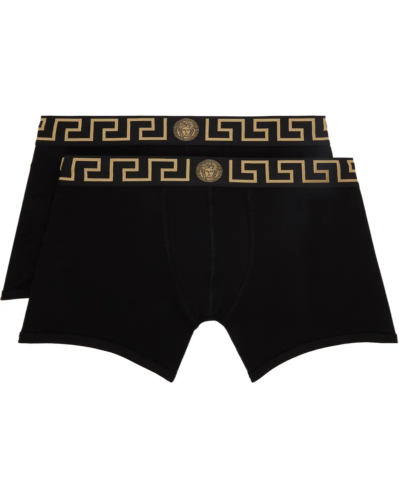 Versace Two-Pack Black Greca Border Long Boxer Briefs A80g-black