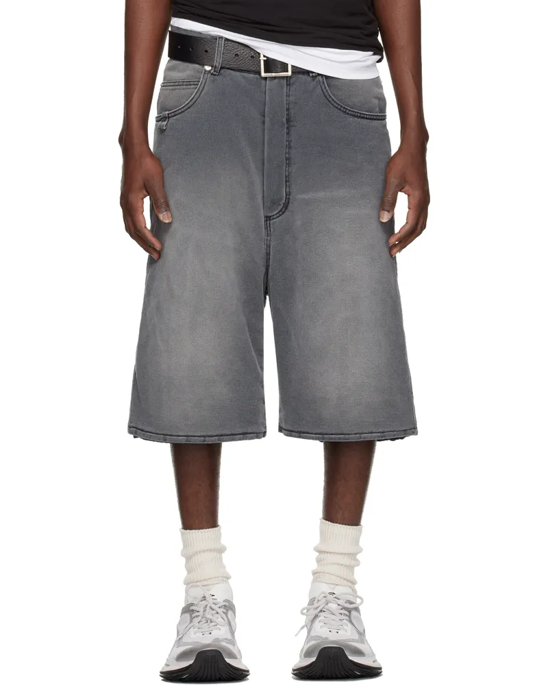 LU'U DAN Gray Stack Denim Shorts Black